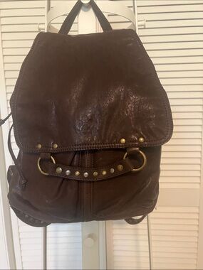 Patricia Nash Dark Brown Leather Backpack with Brass Studs